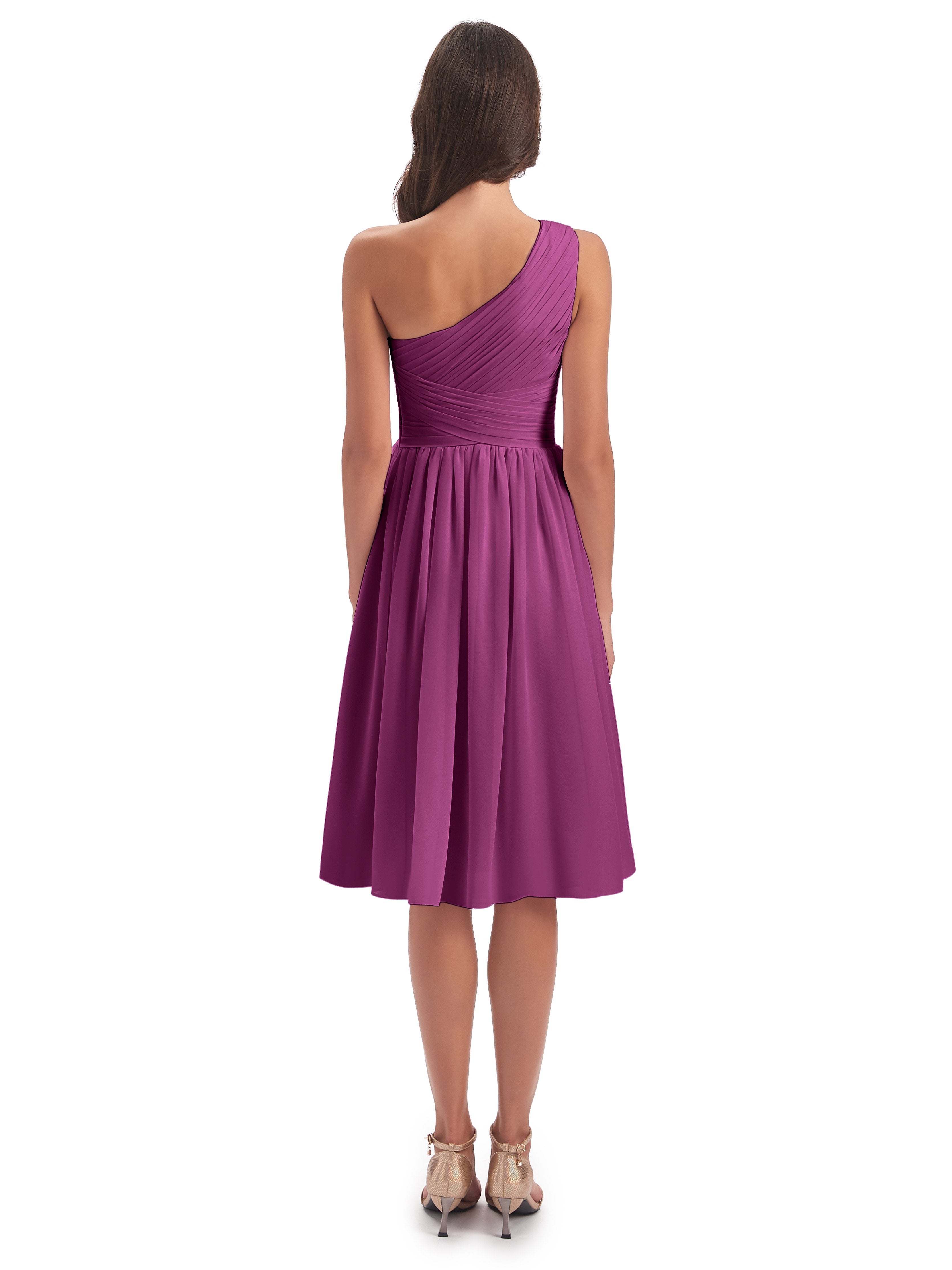 Natalie Knee Length One Shoulder Chiffon Bridesmaid Dresses