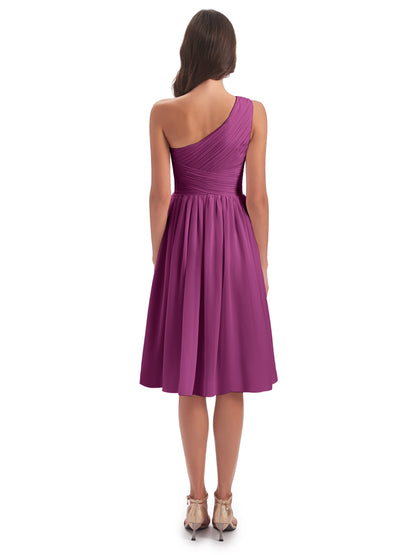 Natalie Knee Length One Shoulder Chiffon Bridesmaid Dresses
