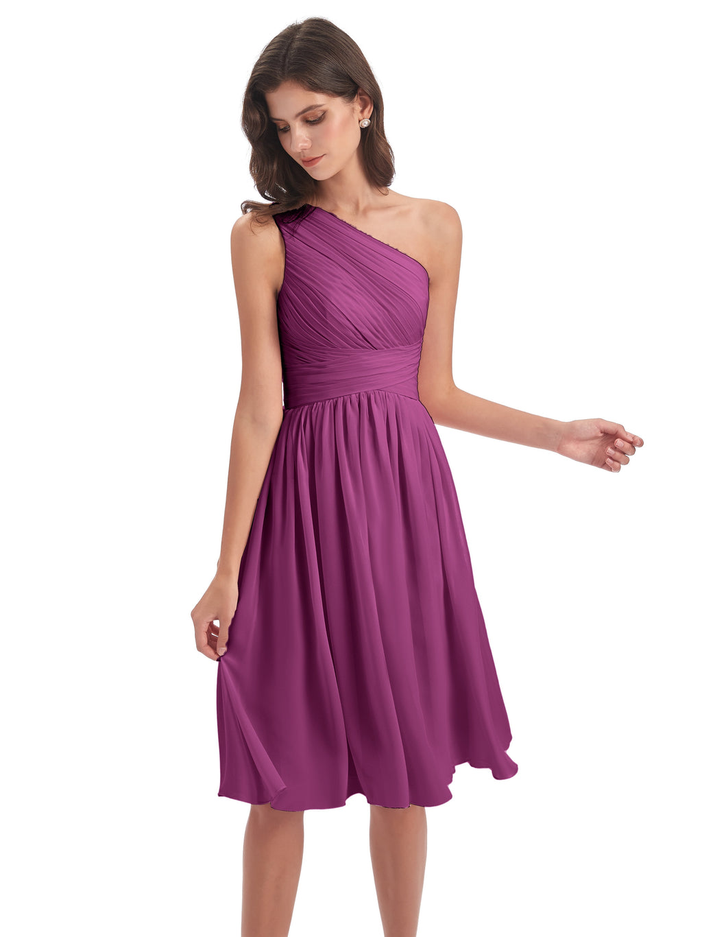 Natalie Knee Length One Shoulder Chiffon Bridesmaid Dresses
