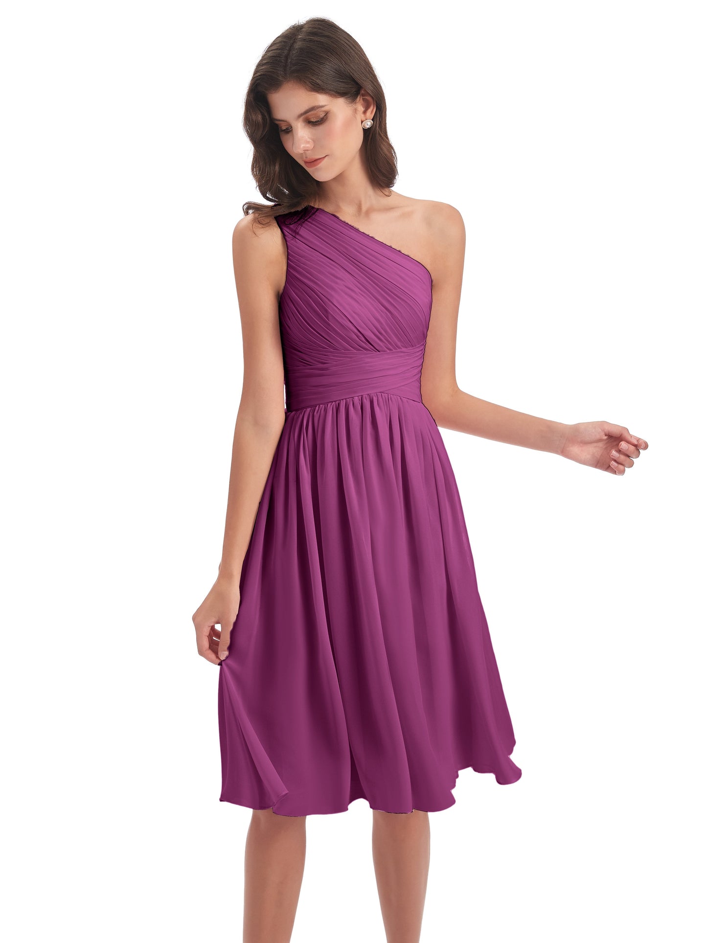 Natalie Knee Length One Shoulder Chiffon Bridesmaid Dresses