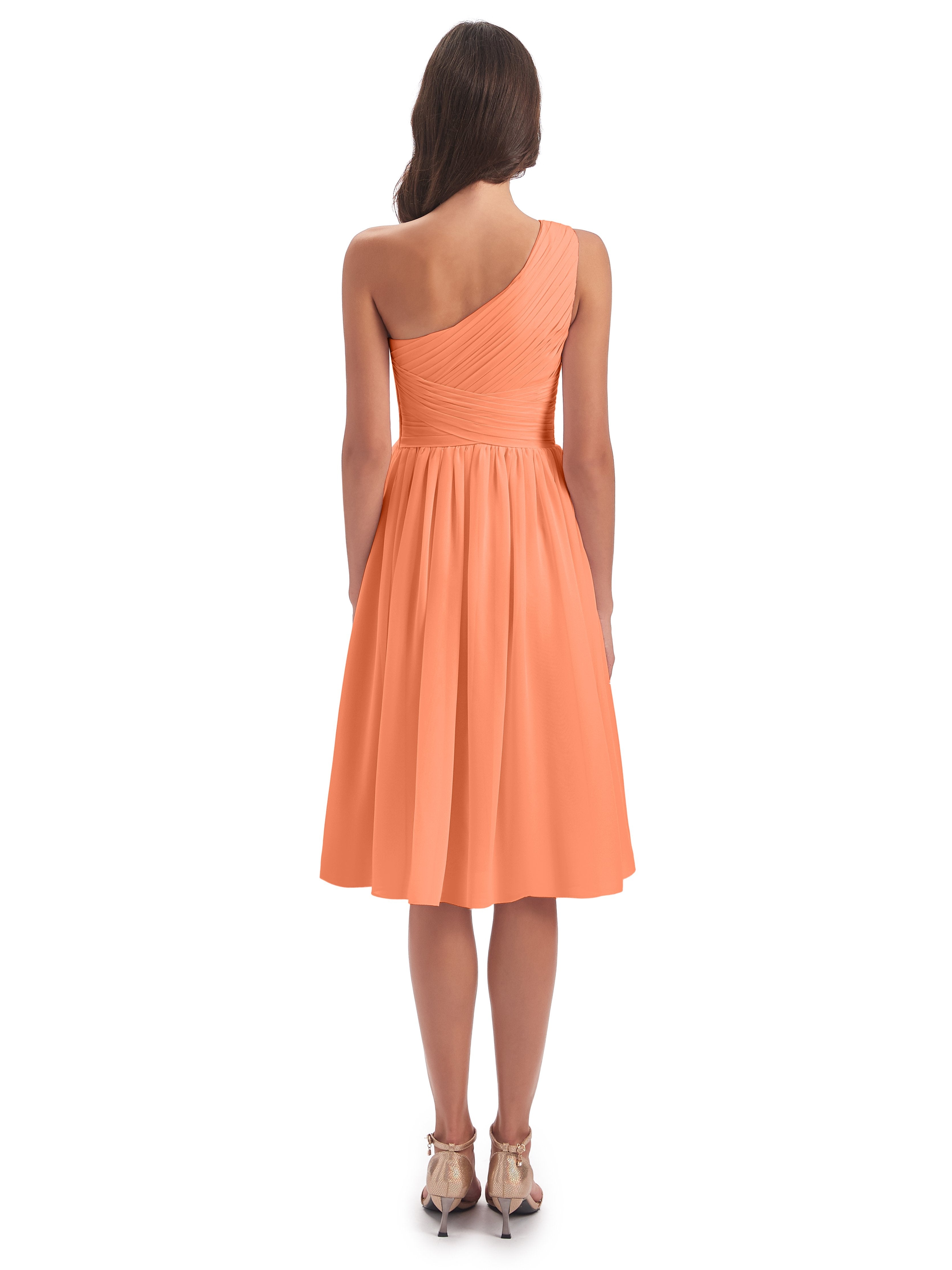 Natalie Knee Length One Shoulder Chiffon Bridesmaid Dresses