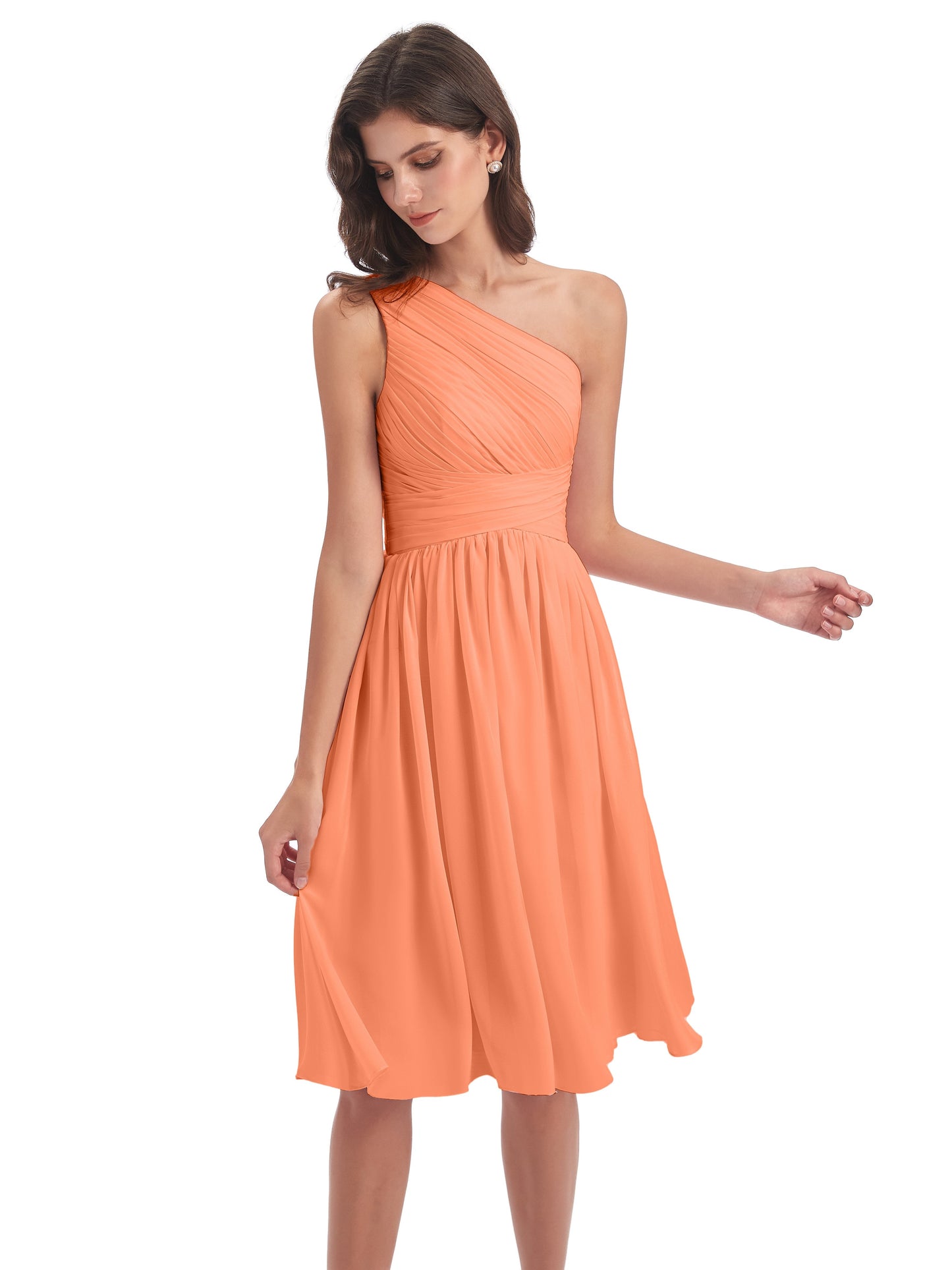 Natalie Knee Length One Shoulder Chiffon Bridesmaid Dresses