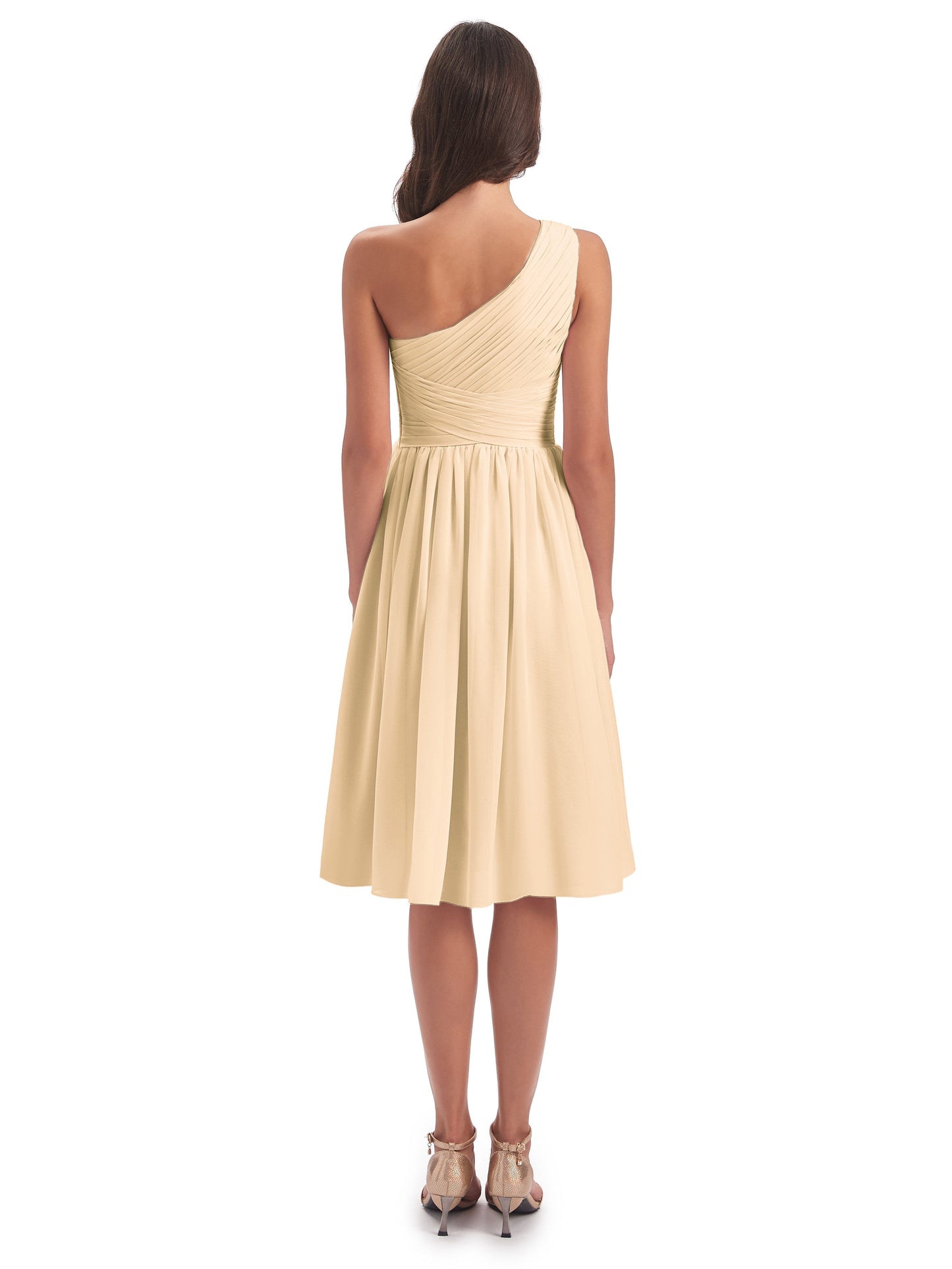 Natalie Knee Length One Shoulder Chiffon Bridesmaid Dresses