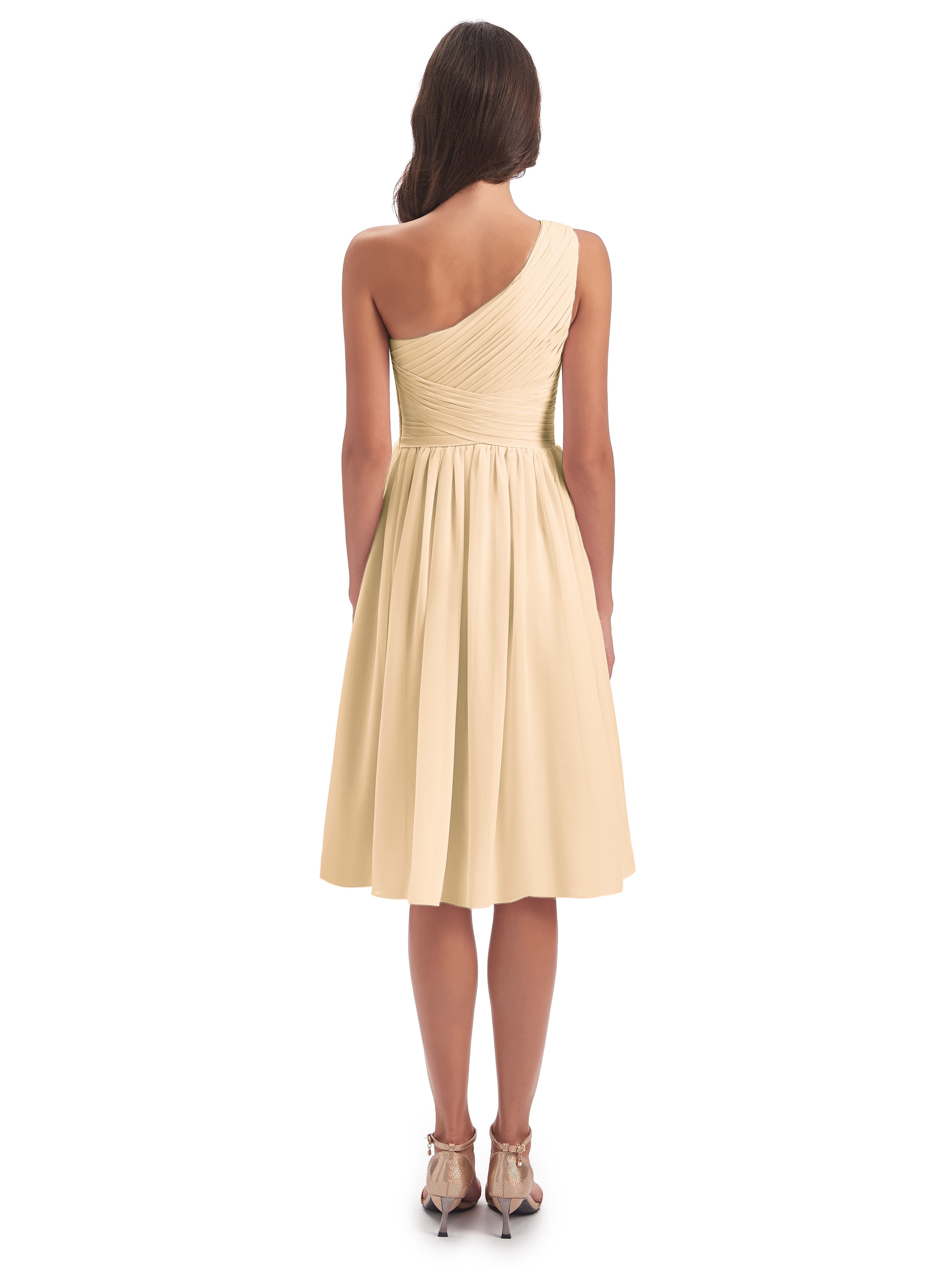 Natalie Knee Length One Shoulder Chiffon Bridesmaid Dresses