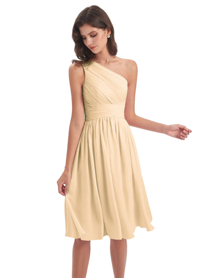 Natalie Knee Length One Shoulder Chiffon Bridesmaid Dresses
