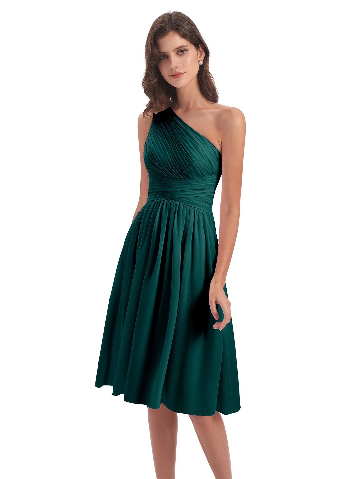 Natalie Knee Length One Shoulder Chiffon Bridesmaid Dresses