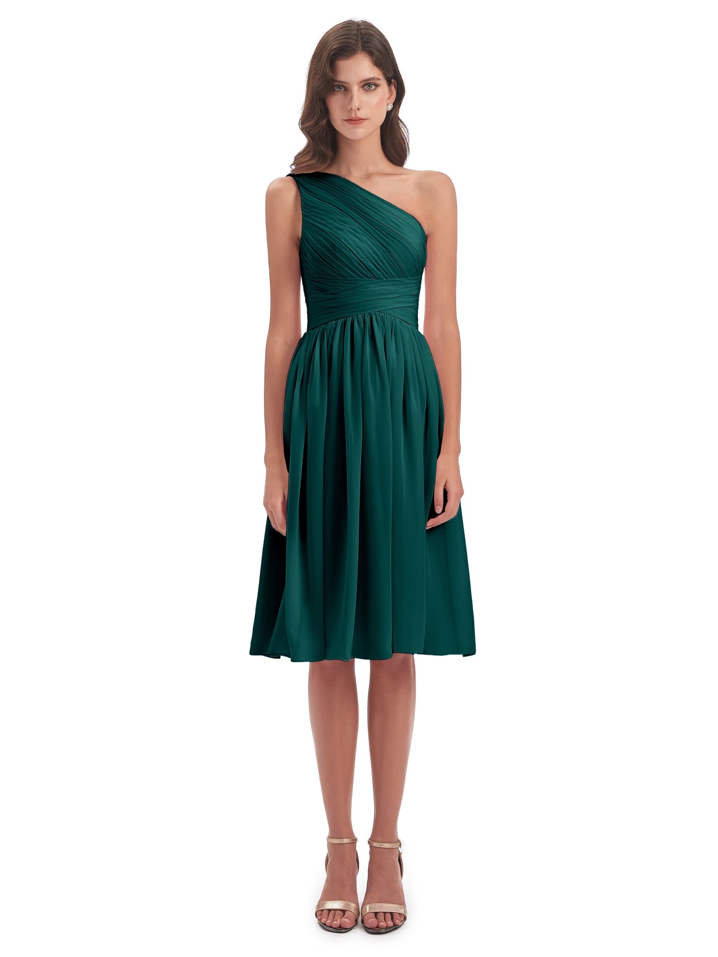 Natalie Knee Length One Shoulder Chiffon Bridesmaid Dresses