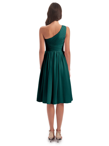 Natalie Knee Length One Shoulder Chiffon Bridesmaid Dresses