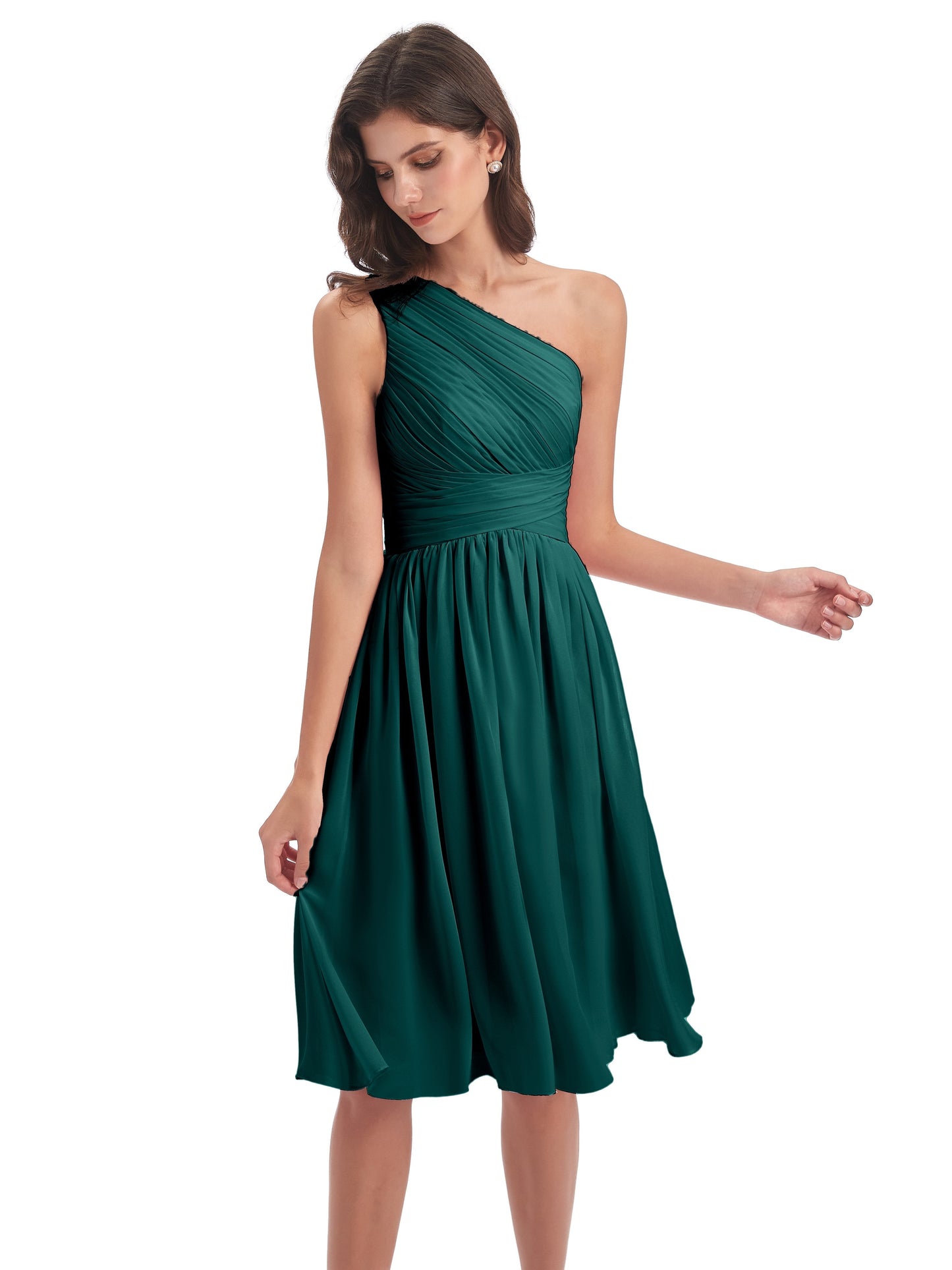 Natalie Knee Length One Shoulder Chiffon Bridesmaid Dresses