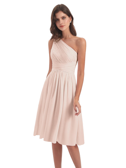Natalie Knee Length One Shoulder Chiffon Bridesmaid Dresses