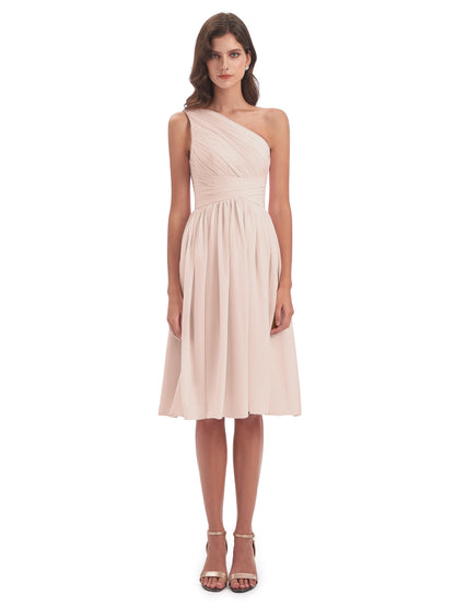 Natalie Knee Length One Shoulder Chiffon Bridesmaid Dresses