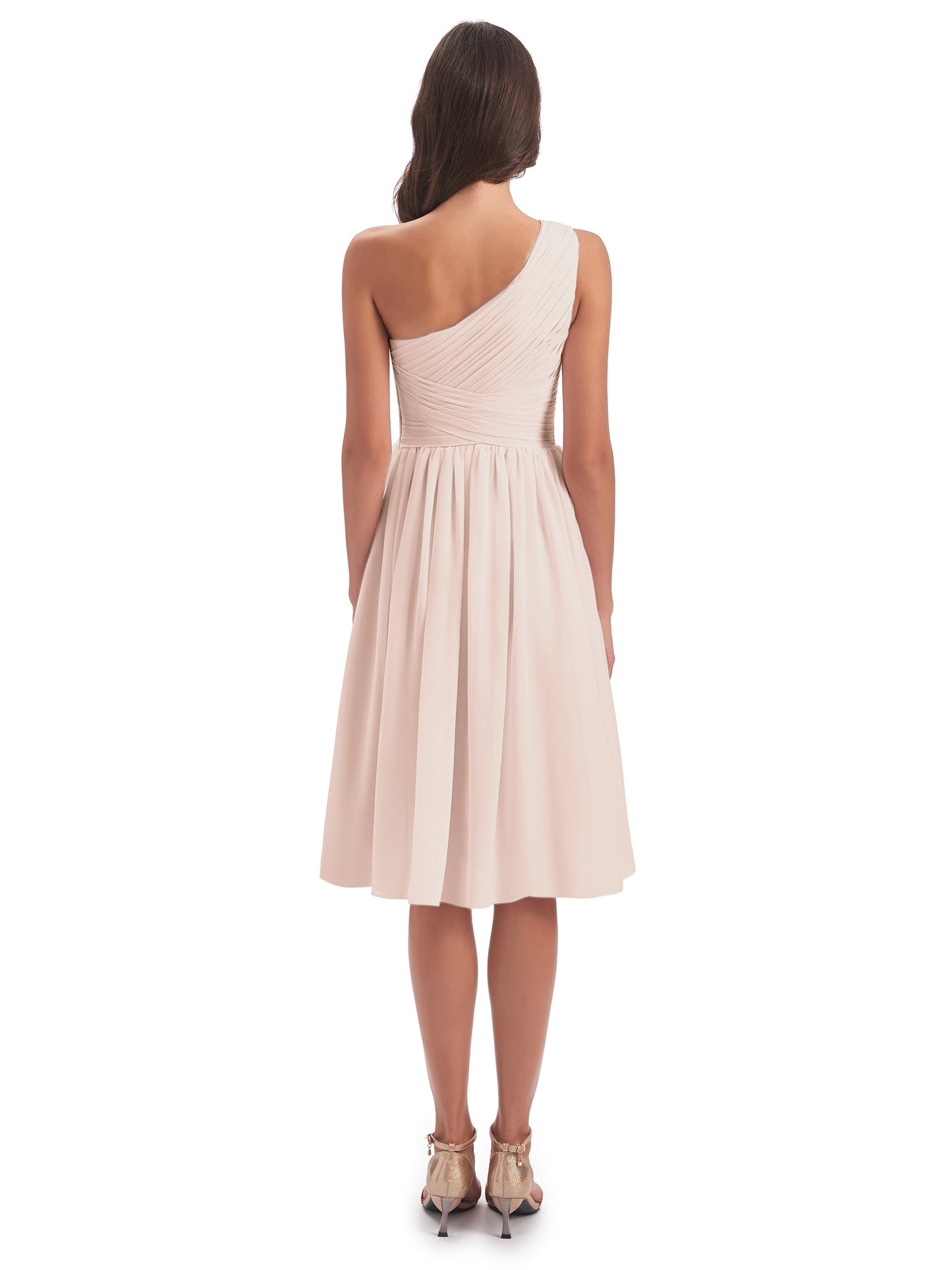 Natalie Knee Length One Shoulder Chiffon Bridesmaid Dresses