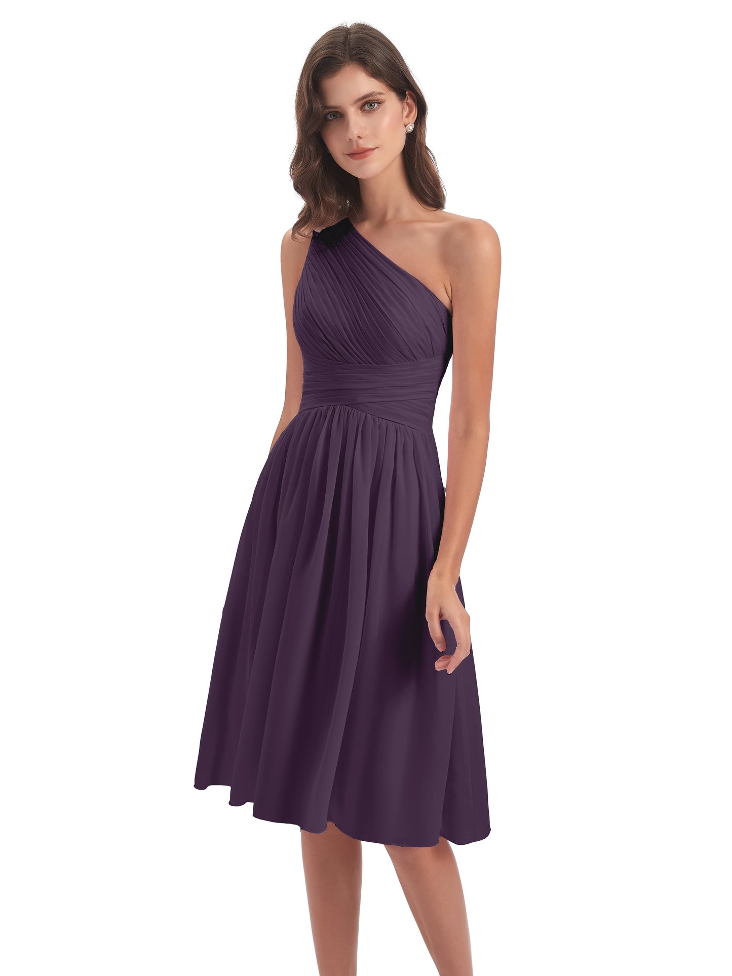 Natalie Knee Length One Shoulder Chiffon Bridesmaid Dresses
