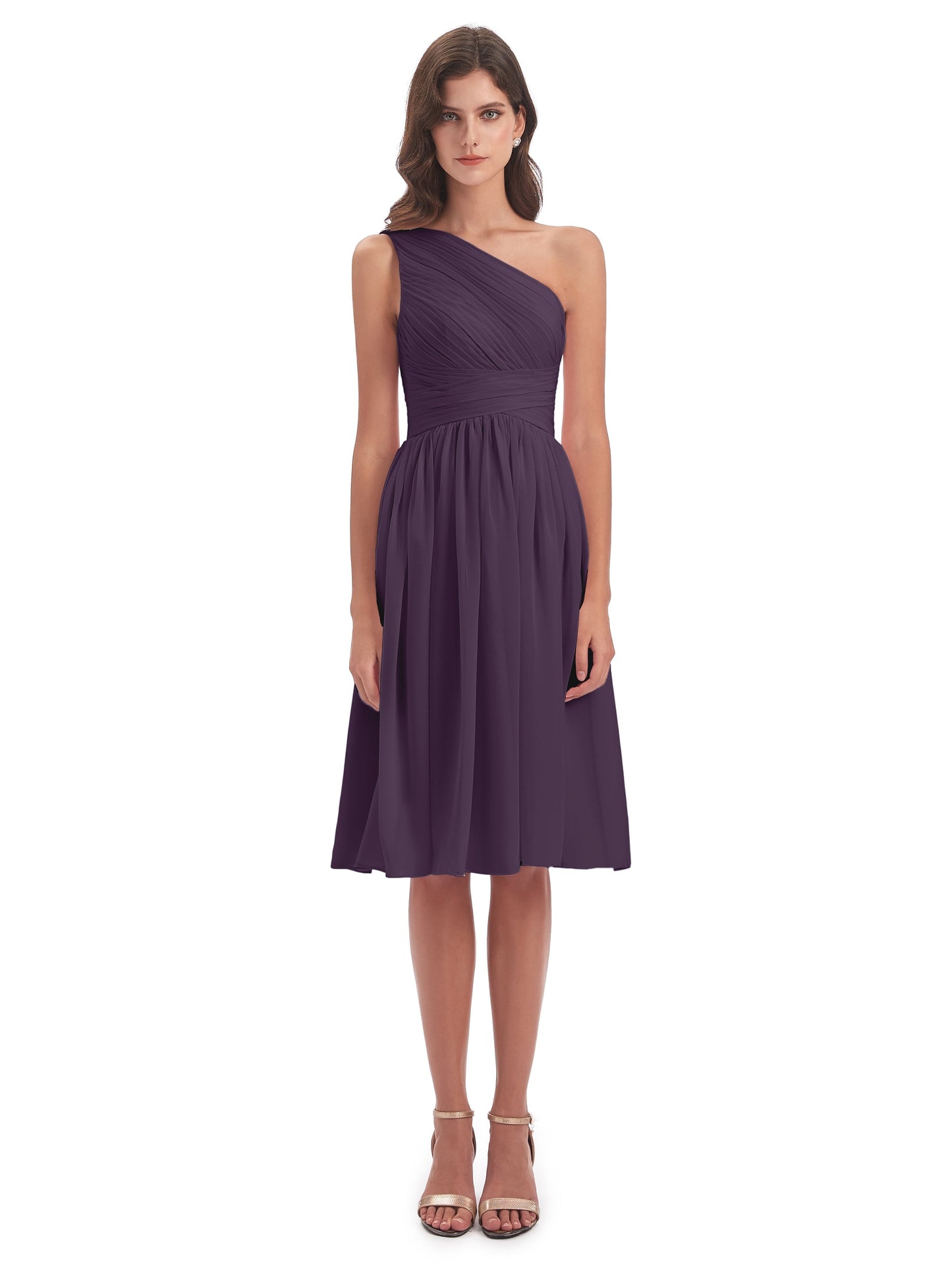 Natalie Knee Length One Shoulder Chiffon Bridesmaid Dresses