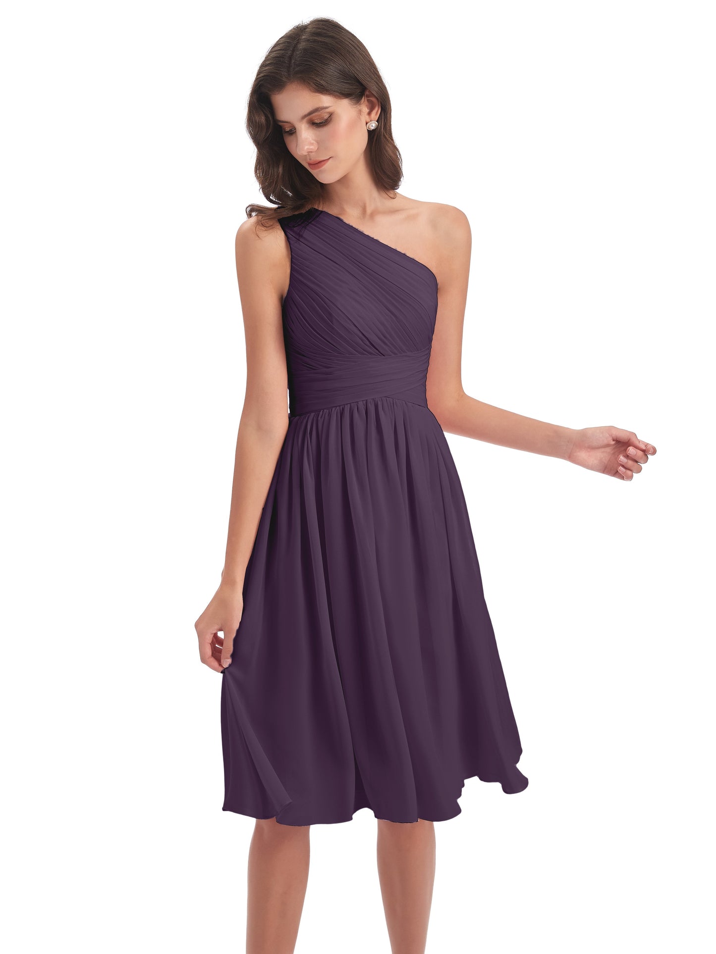 Natalie Knee Length One Shoulder Chiffon Bridesmaid Dresses
