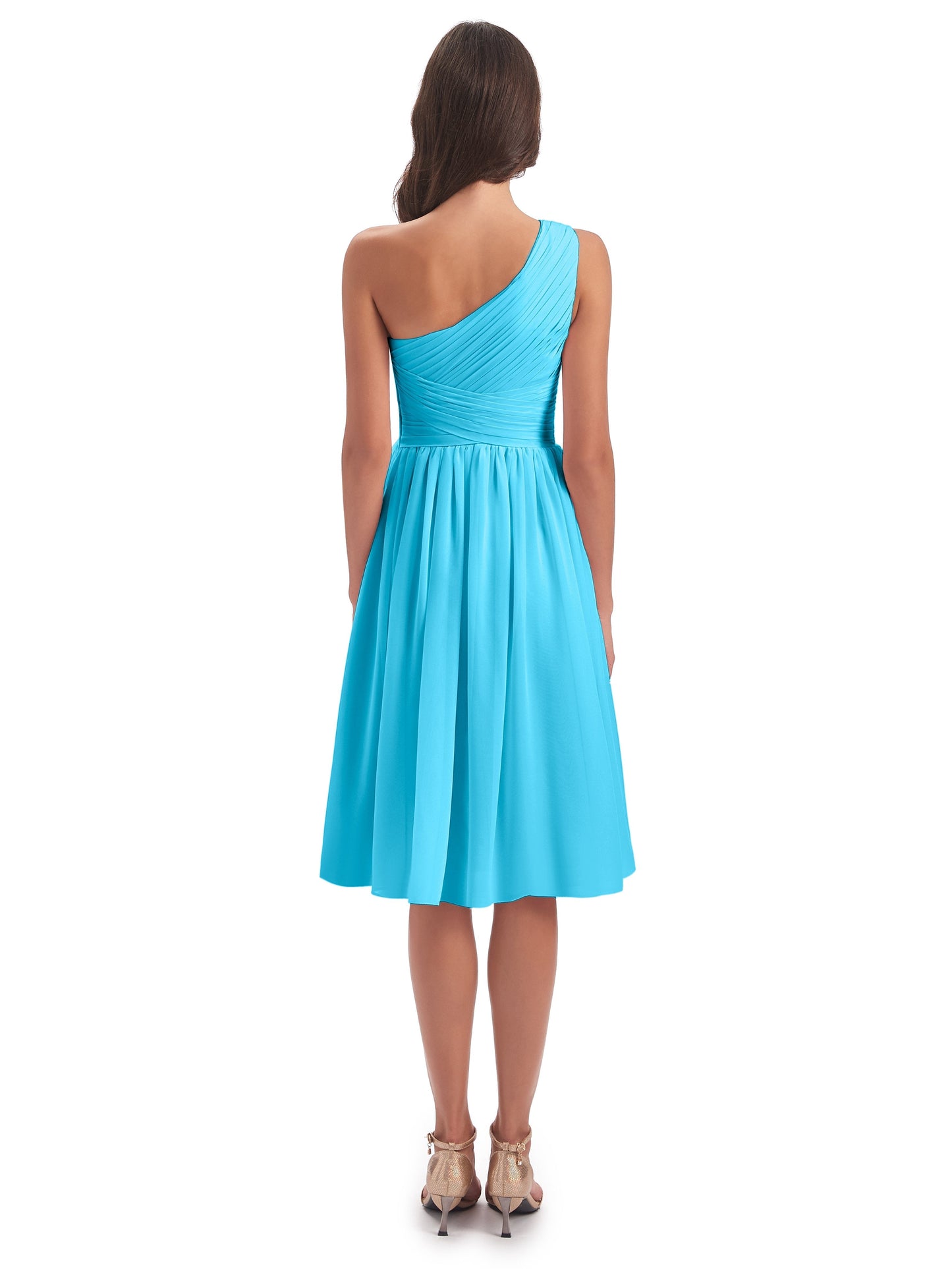 Natalie Knee Length One Shoulder Chiffon Bridesmaid Dresses