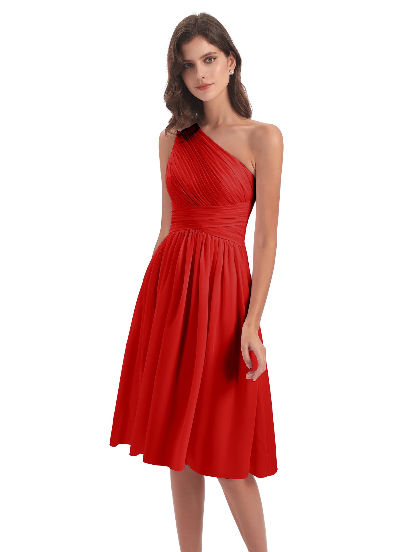 Natalie Knee Length One Shoulder Chiffon Bridesmaid Dresses