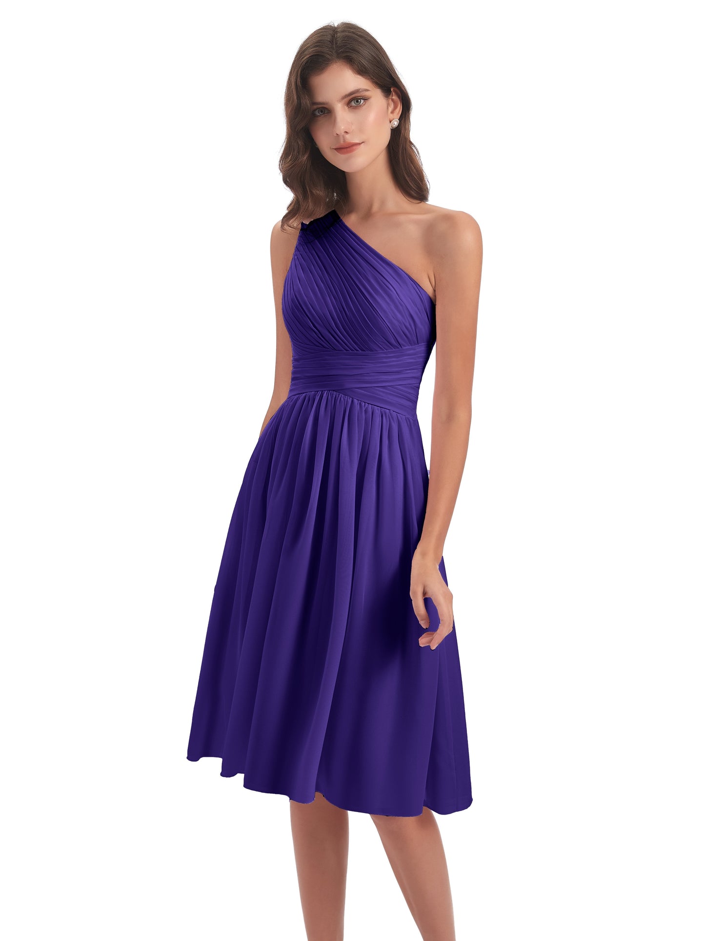 Natalie Knee Length One Shoulder Chiffon Bridesmaid Dresses