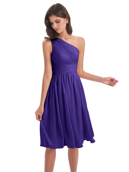Natalie Knee Length One Shoulder Chiffon Bridesmaid Dresses