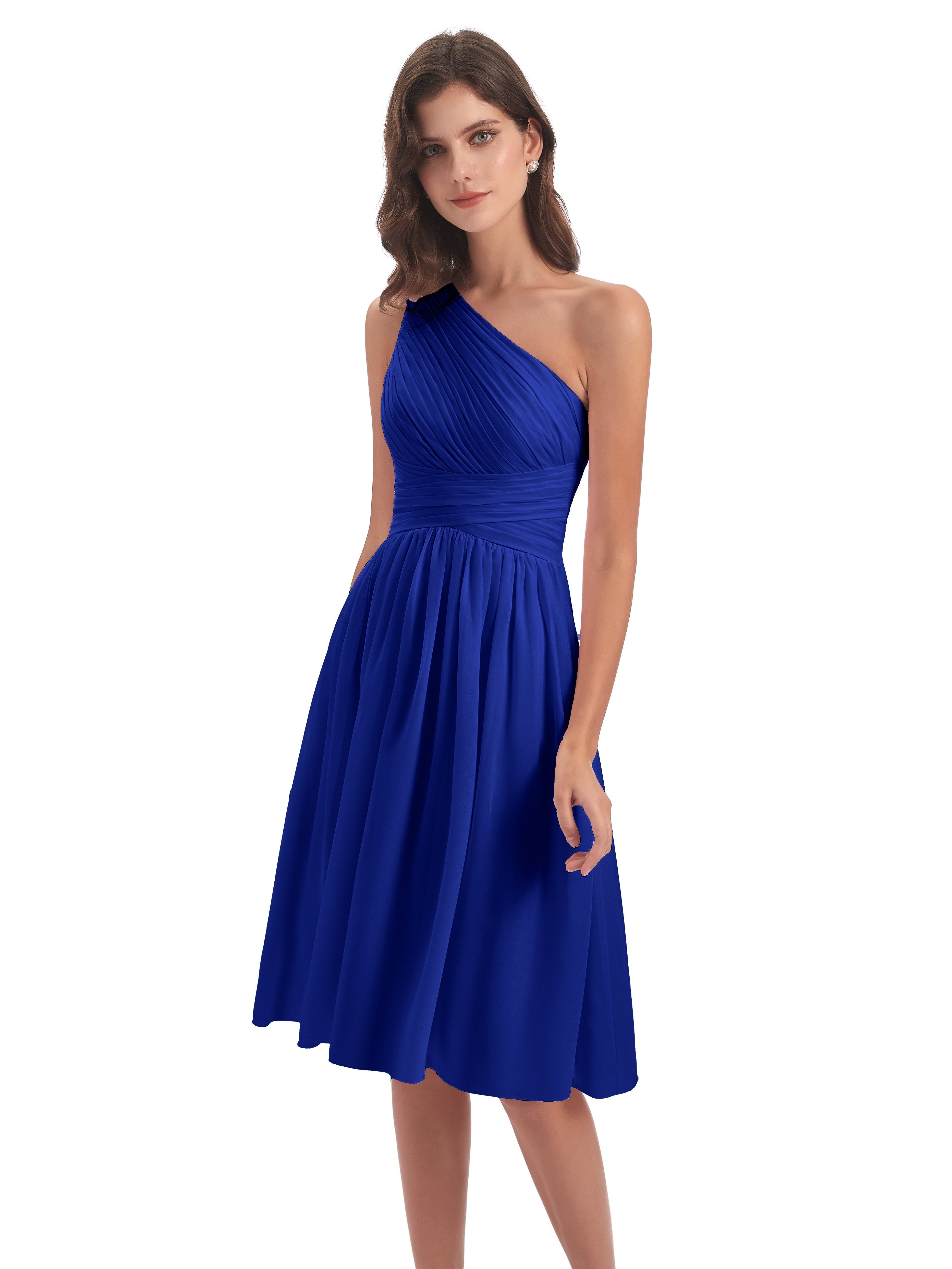 Natalie Knee Length One Shoulder Chiffon Bridesmaid Dresses