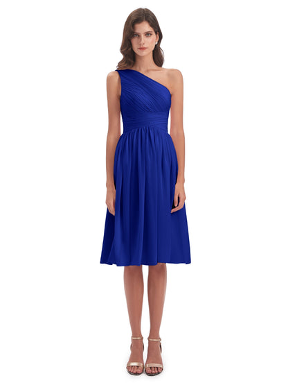 Natalie Knee Length One Shoulder Chiffon Bridesmaid Dresses