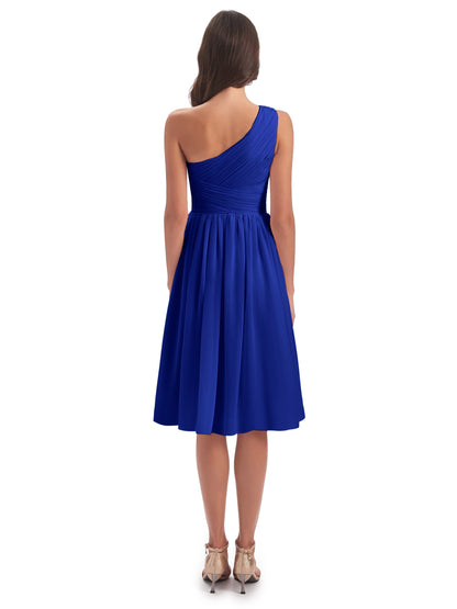 Natalie Knee Length One Shoulder Chiffon Bridesmaid Dresses