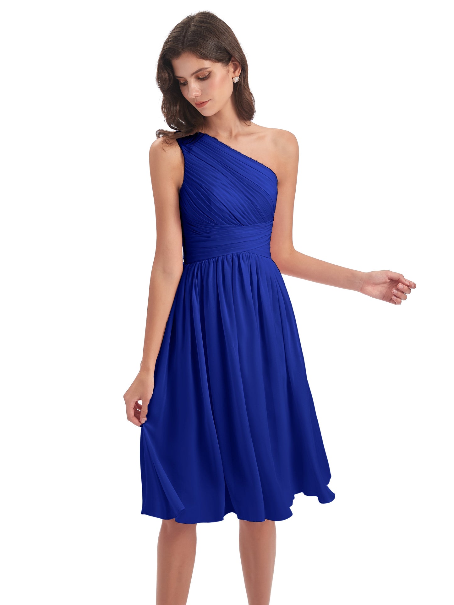 Natalie Knee Length One Shoulder Chiffon Bridesmaid Dresses