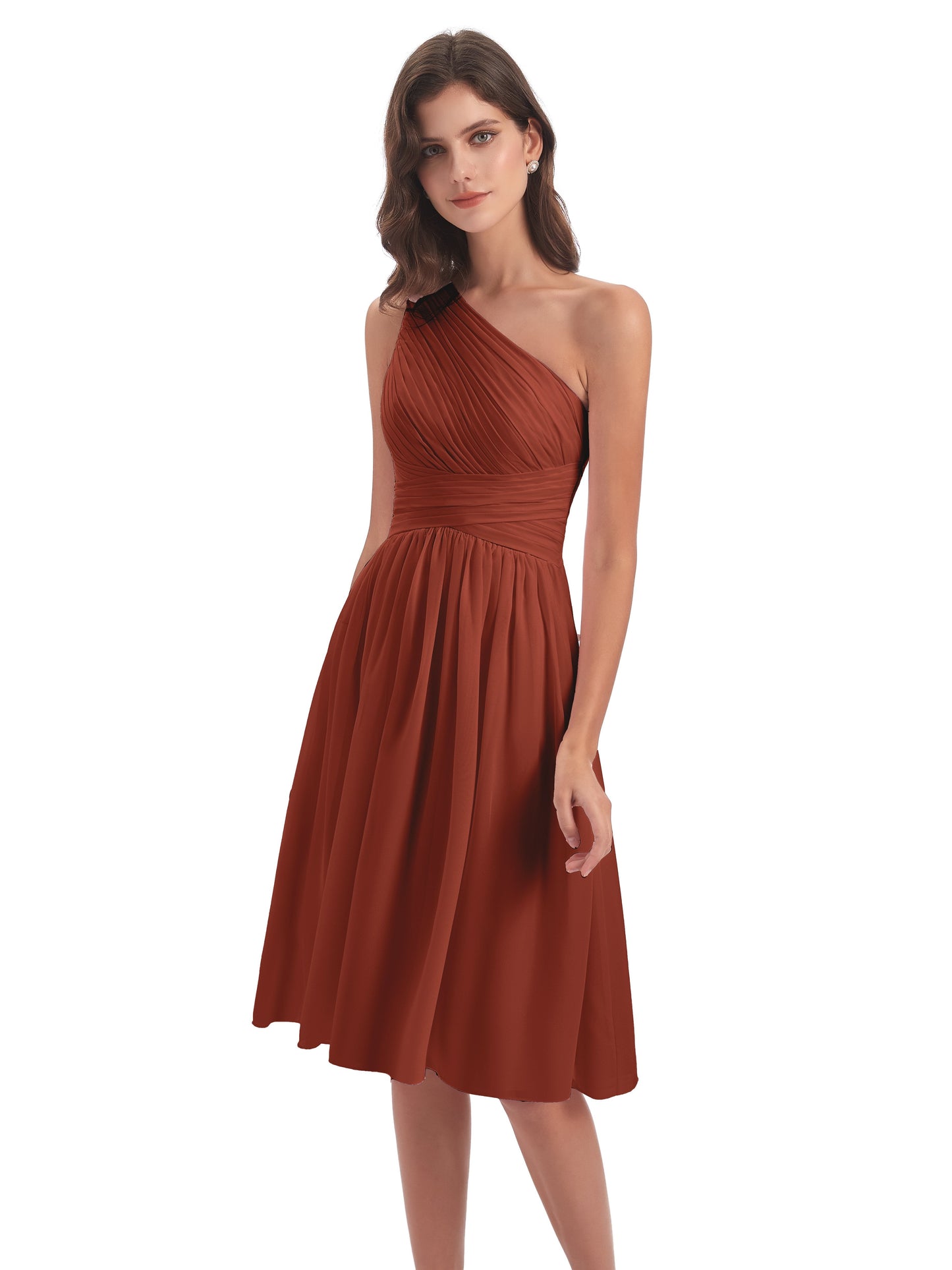 Natalie Knee Length One Shoulder Chiffon Bridesmaid Dresses