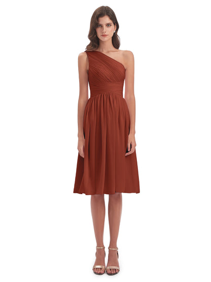 Natalie Knee Length One Shoulder Chiffon Bridesmaid Dresses