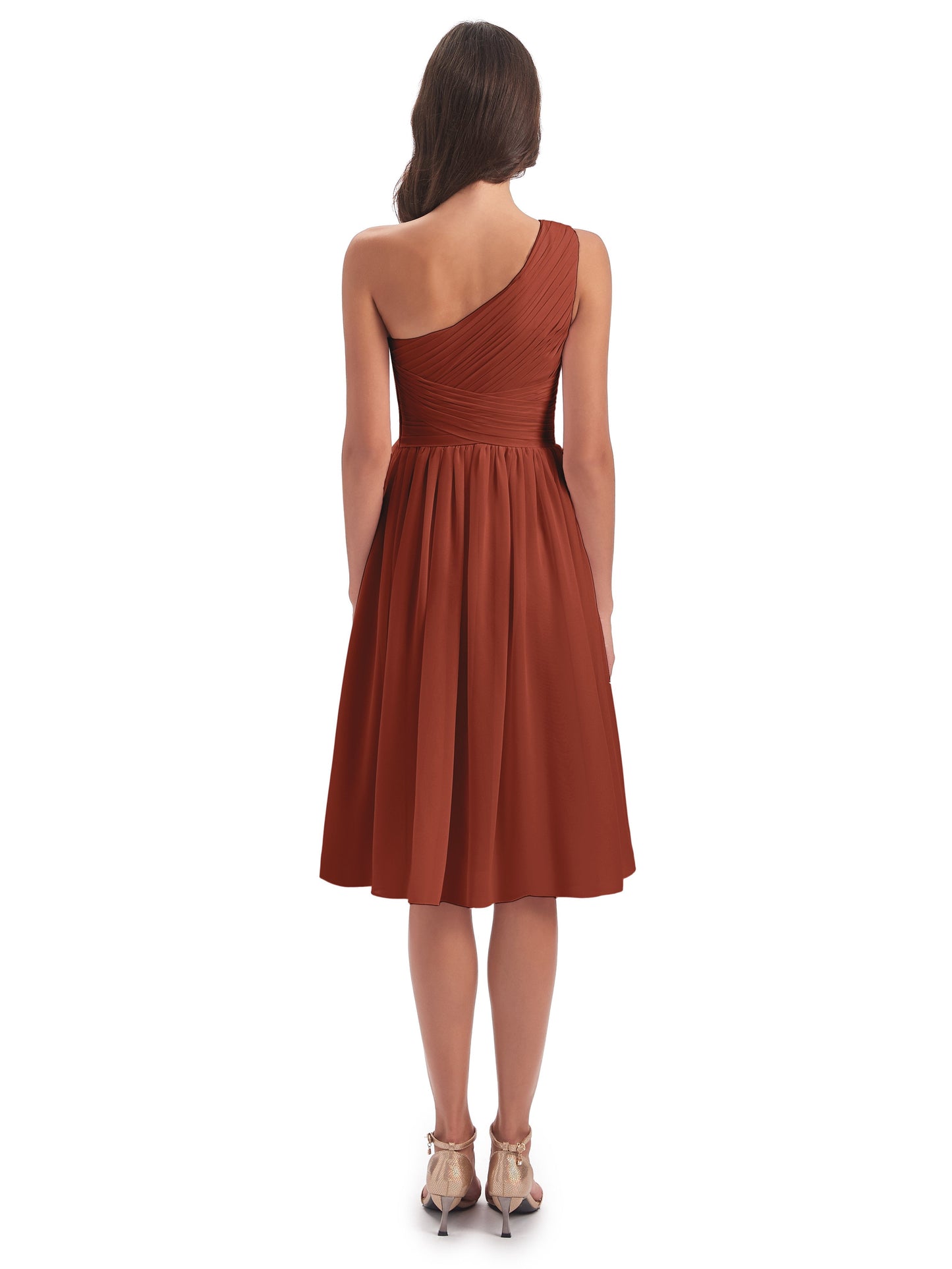 Natalie Knee Length One Shoulder Chiffon Bridesmaid Dresses
