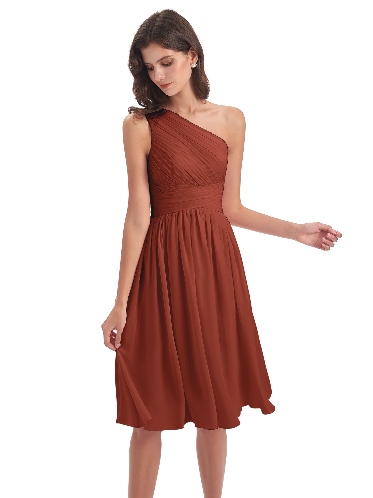 Natalie Knee Length One Shoulder Chiffon Bridesmaid Dresses