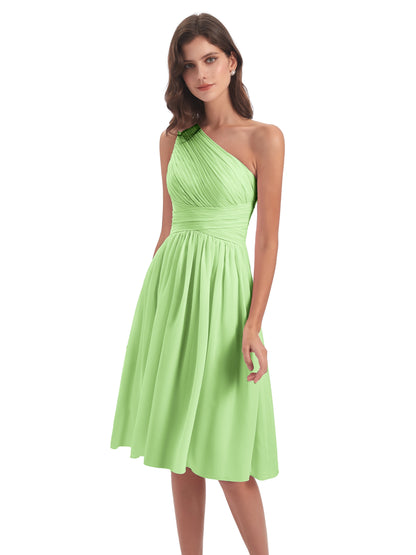 Natalie Knee Length One Shoulder Chiffon Bridesmaid Dresses