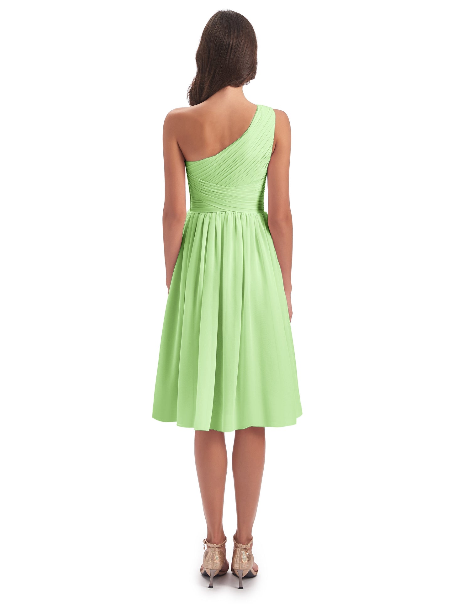 Natalie Knee Length One Shoulder Chiffon Bridesmaid Dresses