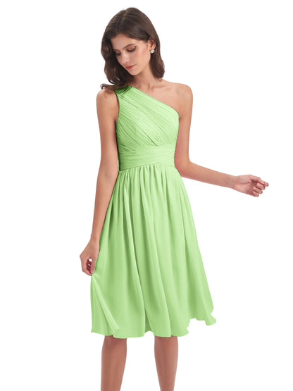 Natalie Knee Length One Shoulder Chiffon Bridesmaid Dresses