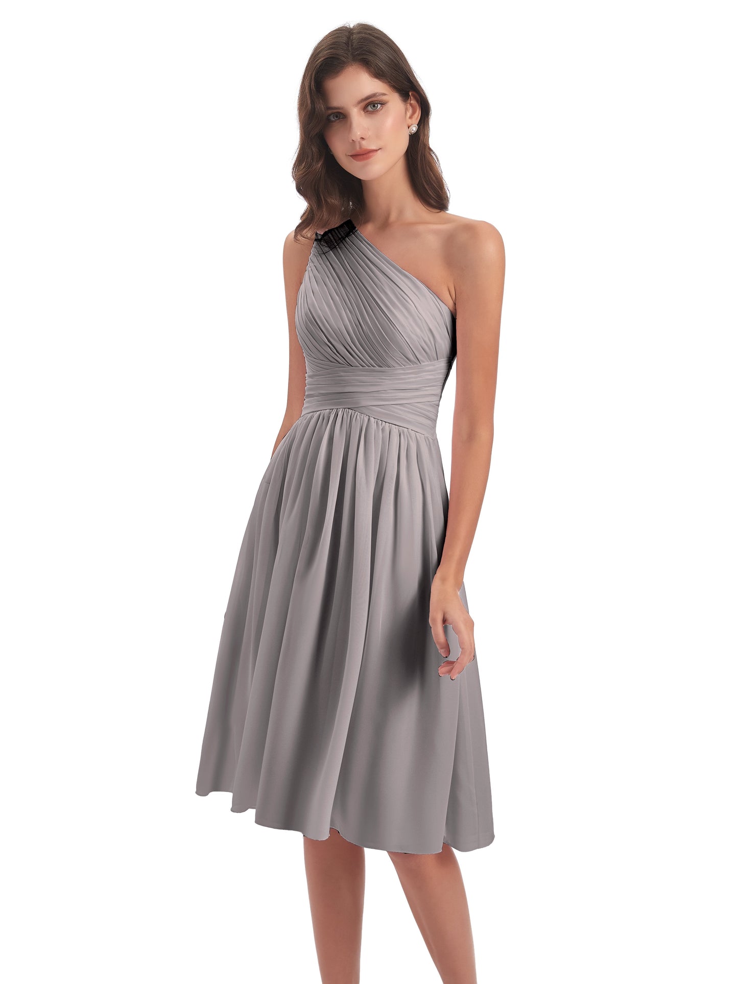 Natalie Knee Length One Shoulder Chiffon Bridesmaid Dresses