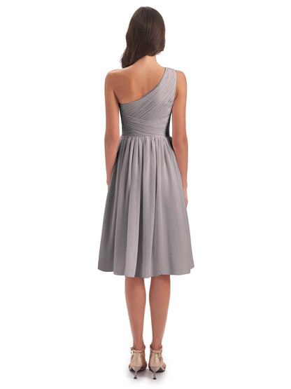Natalie Knee Length One Shoulder Chiffon Bridesmaid Dresses