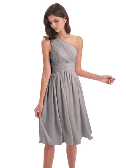 Natalie Knee Length One Shoulder Chiffon Bridesmaid Dresses