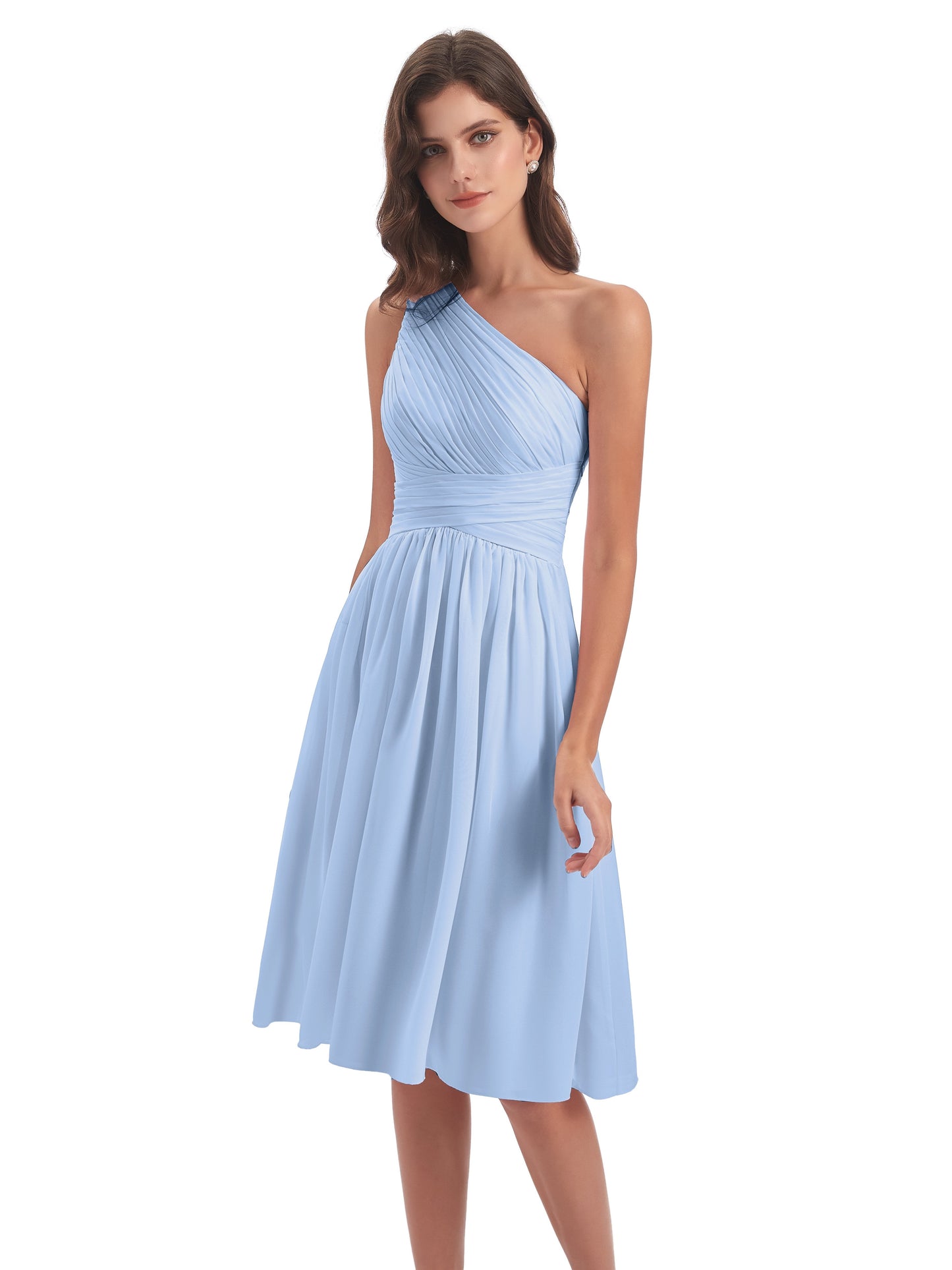 Natalie Knee Length One Shoulder Chiffon Bridesmaid Dresses