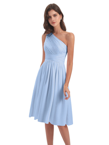 Natalie Knee Length One Shoulder Chiffon Bridesmaid Dresses