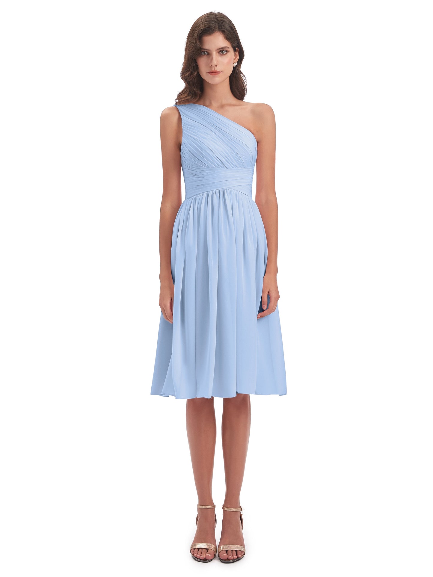 Natalie Knee Length One Shoulder Chiffon Bridesmaid Dresses