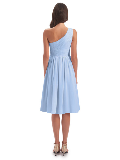 Natalie Knee Length One Shoulder Chiffon Bridesmaid Dresses
