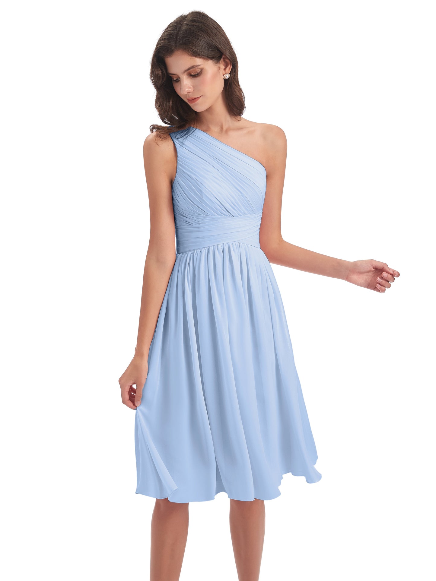 Natalie Knee Length One Shoulder Chiffon Bridesmaid Dresses