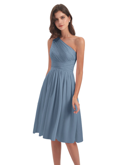 Natalie Knee Length One Shoulder Chiffon Bridesmaid Dresses