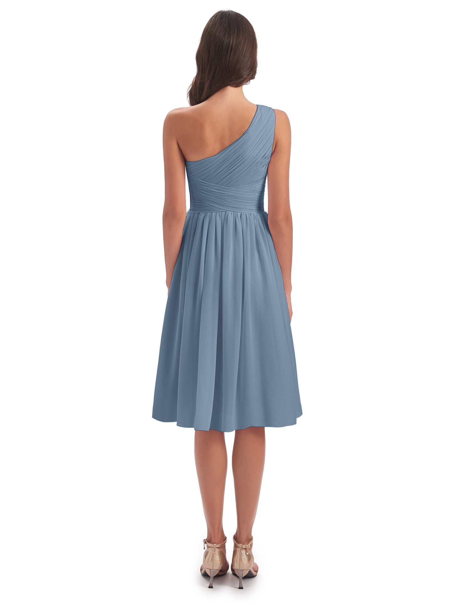 Natalie Knee Length One Shoulder Chiffon Bridesmaid Dresses