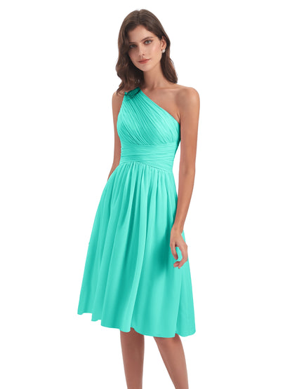 Natalie Knee Length One Shoulder Chiffon Bridesmaid Dresses