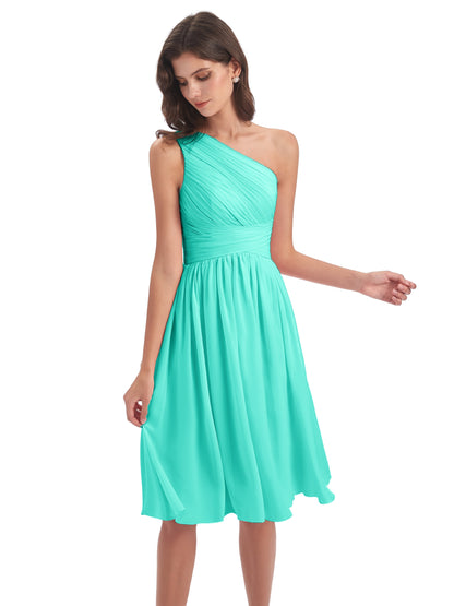 Natalie Knee Length One Shoulder Chiffon Bridesmaid Dresses