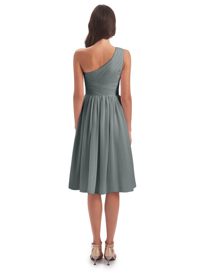 Natalie Knee Length One Shoulder Chiffon Bridesmaid Dresses