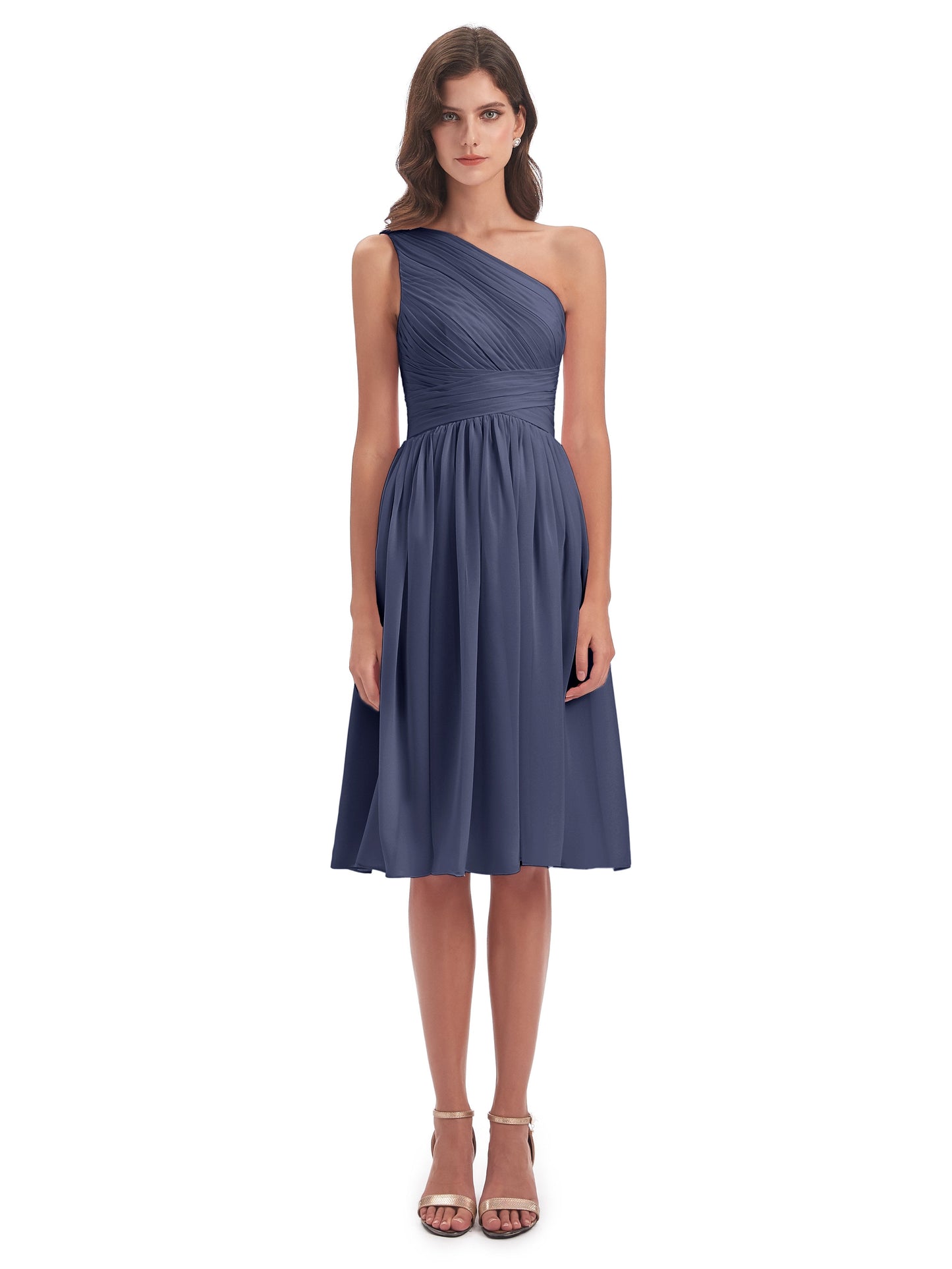 Natalie Knee Length One Shoulder Chiffon Bridesmaid Dresses