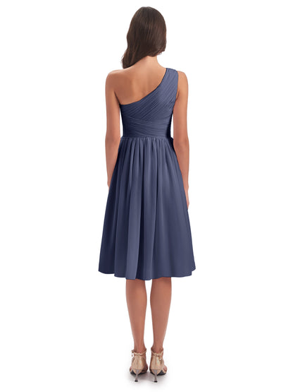 Natalie Knee Length One Shoulder Chiffon Bridesmaid Dresses