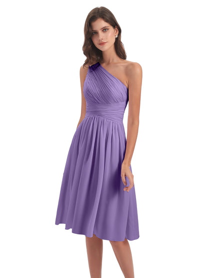 Natalie Knee Length One Shoulder Chiffon Bridesmaid Dresses